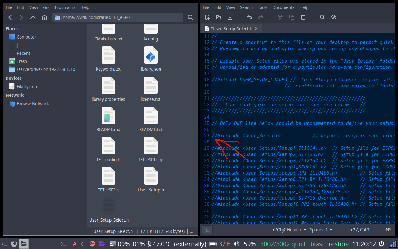 User_Setup_Select.h before - default line active